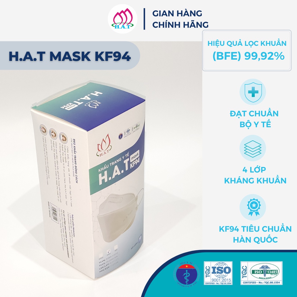 H.A.T MASK  Khẩu Trang Y Tế KF94 (Màu Xanh - Hộp 50 Cái)