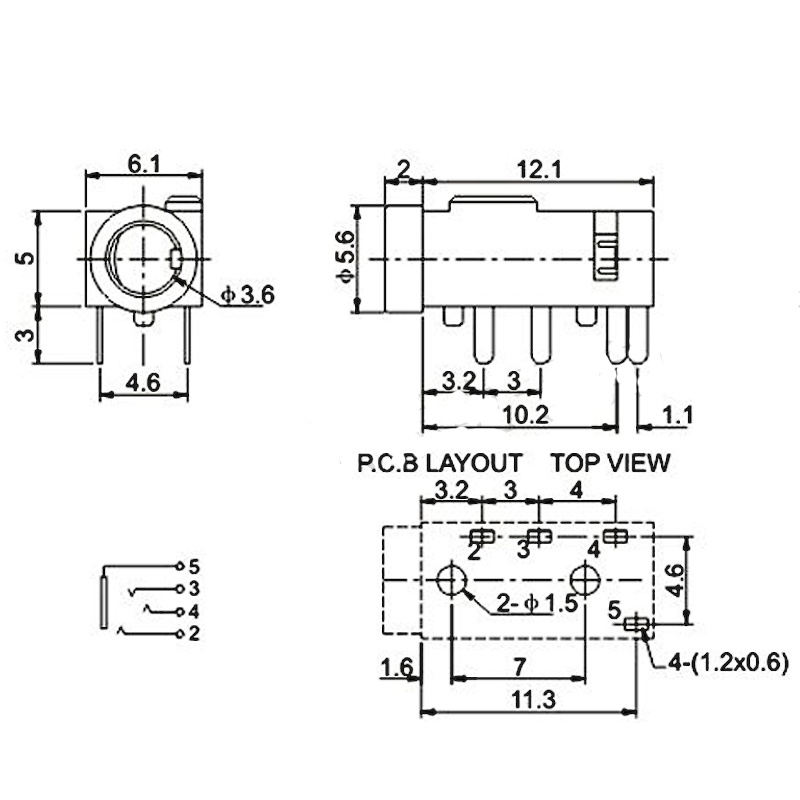 Set 100 giắc cắm âm thanh 3.5mm 4 Pin DIP PJ-320A