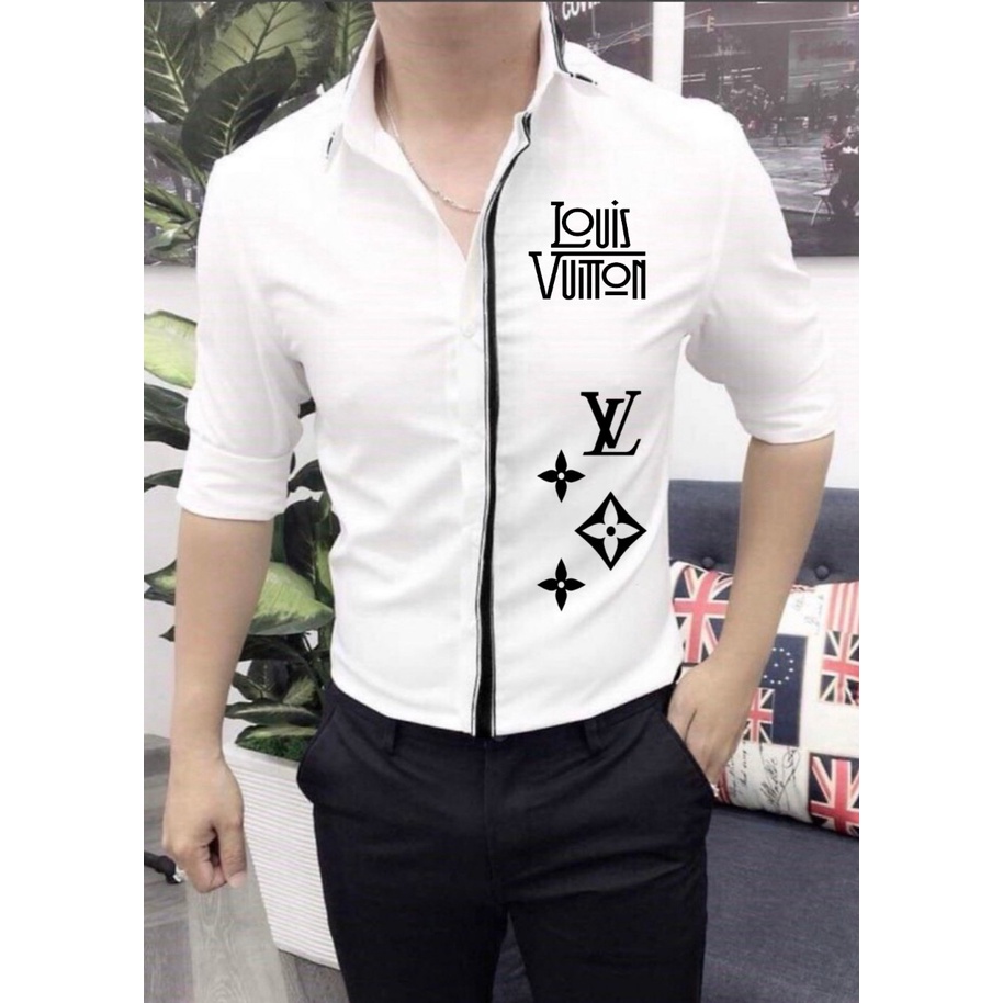 Áo sơ mi nam cao cấp áo sơ mi thêu logo màu trắng vải chất lượng mềm mịn hàng đẹp như hình