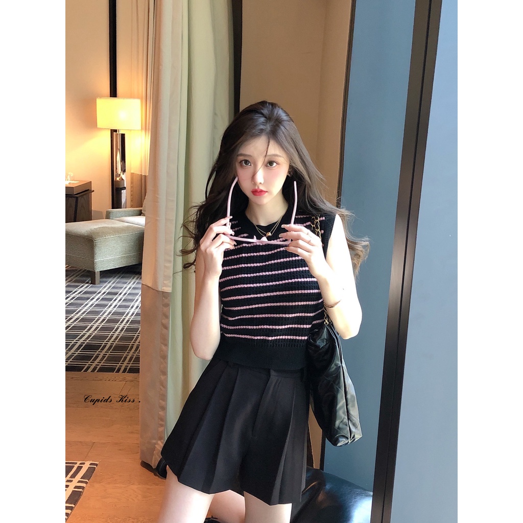 Áo Hai Dây Dệt Kim Kẻ Sọc Thời Trang Mùa Hè Cho Nữ