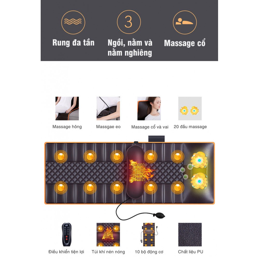 Nệm Massage Toàn Thân 🔔Freeship🔔 Đệm Massage Toàn Thân - Nệm Mát Xa, Giảm Đau Cơ Bắp, Đệm Mát Xa, 9 Chế Độ Rung Massage