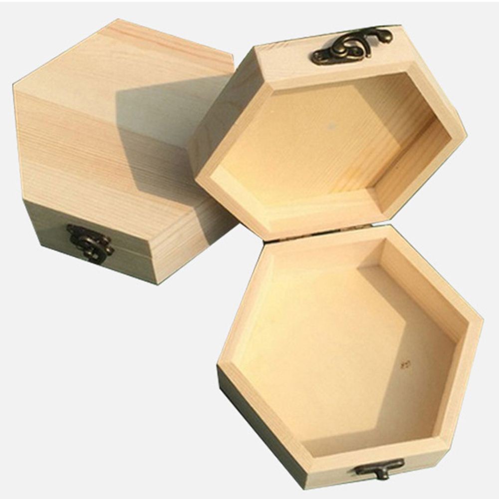 JENIFERDZ 1PC Decor Wooden Gift Box Holder DIY Crafts Portable Makeup Organizer Jewelry Hexagonal Shaped Storage Box Earring Ring