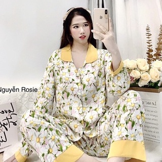 Bộ đồ ngủ lụa satin NGOCBOUTIQUE [FREESHIP] Pijama lụa phi bóng tay dài quần dài