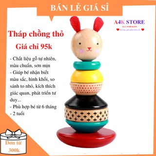 [THANH LÝ ĐỒ CHƠI GỖ] - 85K - Đồ chơi gỗ lật đật xếp chồng thỏ