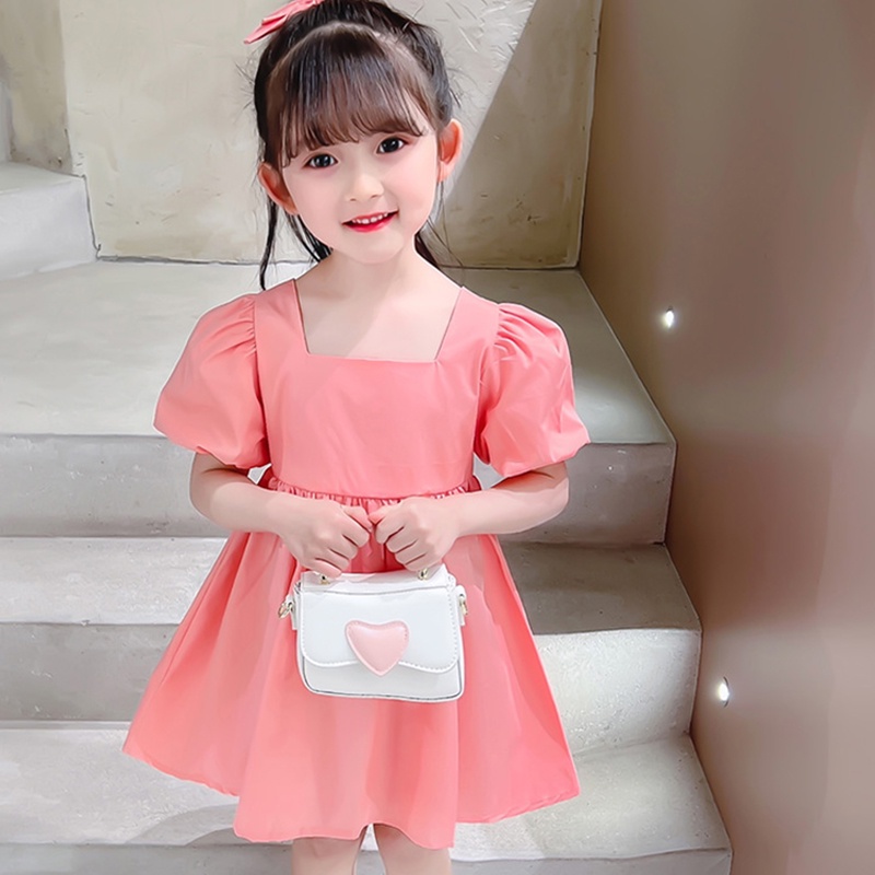 Đầm công chúa IQ ANGEL cổ vuông tay phồng bằng vải cotton phong cách Pháp thời trang mùa hè 2022 mới cho bé gái