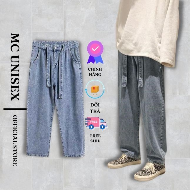 Quần Jean Nam Ống Rộng - Quần Jean Nam Baggy Kèm Đai - Chất Liệu Bò Cao Cấp Unisex Màu Xanh Giá Tốt