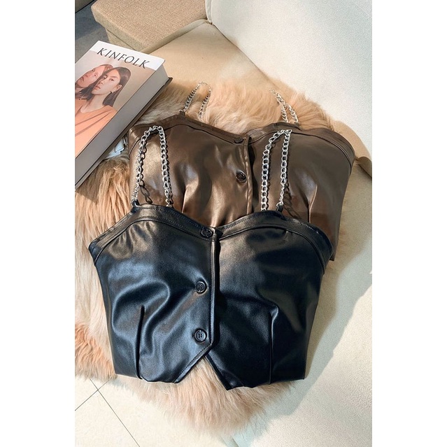 Áo khoác da màu cà phê thời trang xuân thu cá tính cho nữ