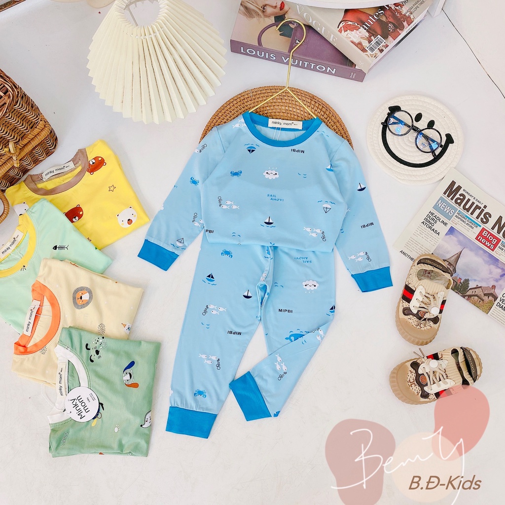 Bộ dài tay cho bé trai bé gái size đại 6-25kg, đồ bộ thun lạnh dài tay minky mom trẻ em mặc ngủ 1 2 3 4 5 tuổi BD006