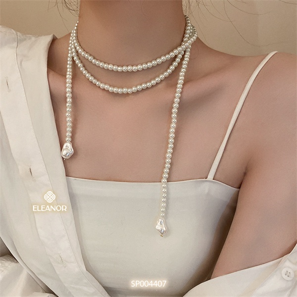 Dây chuyền nữ layer ngọc trai nhân tạo Eleanor Accessories dáng dài dạng chuỗi hạt phụ kiện trang sức 4407