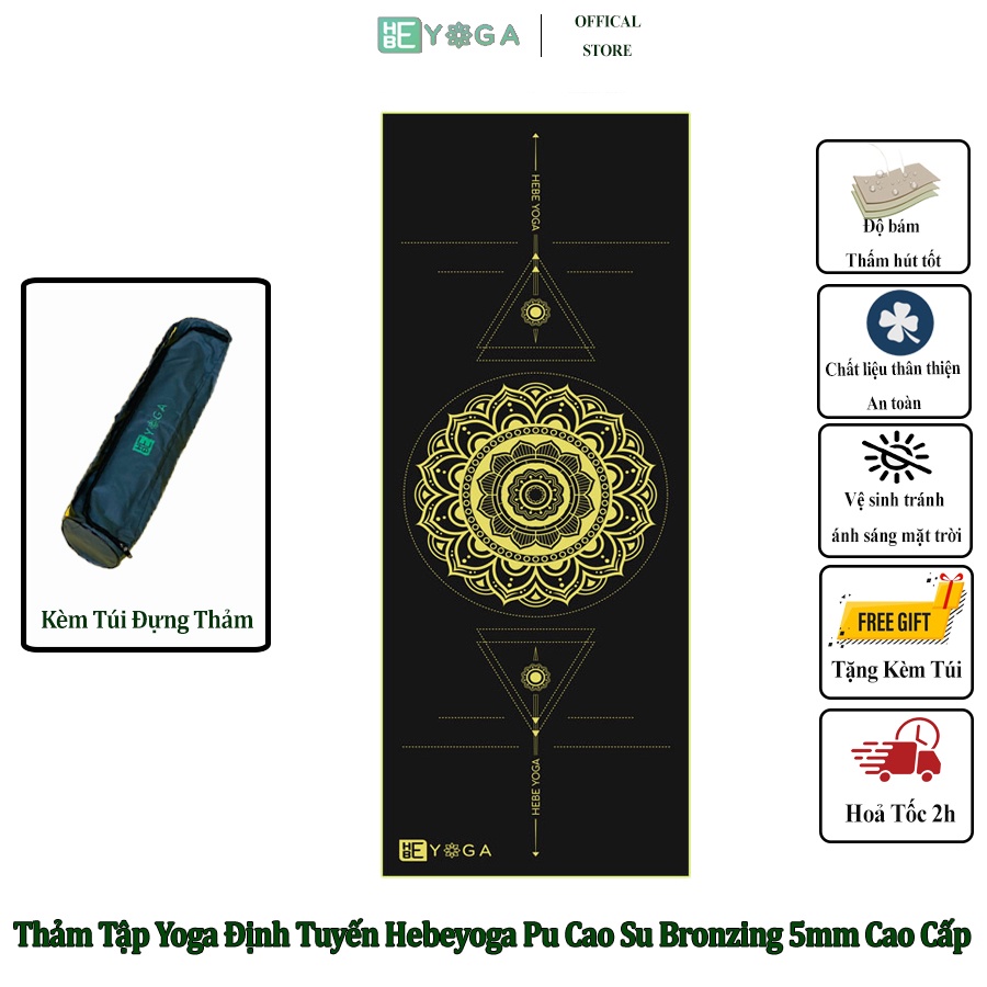 Thảm Tập Yoga Định Tuyến Hebeyoga Pu Cao Su Bronzing Mạ Vàng Bản Đặc Biệt 5mm Cao Cấp