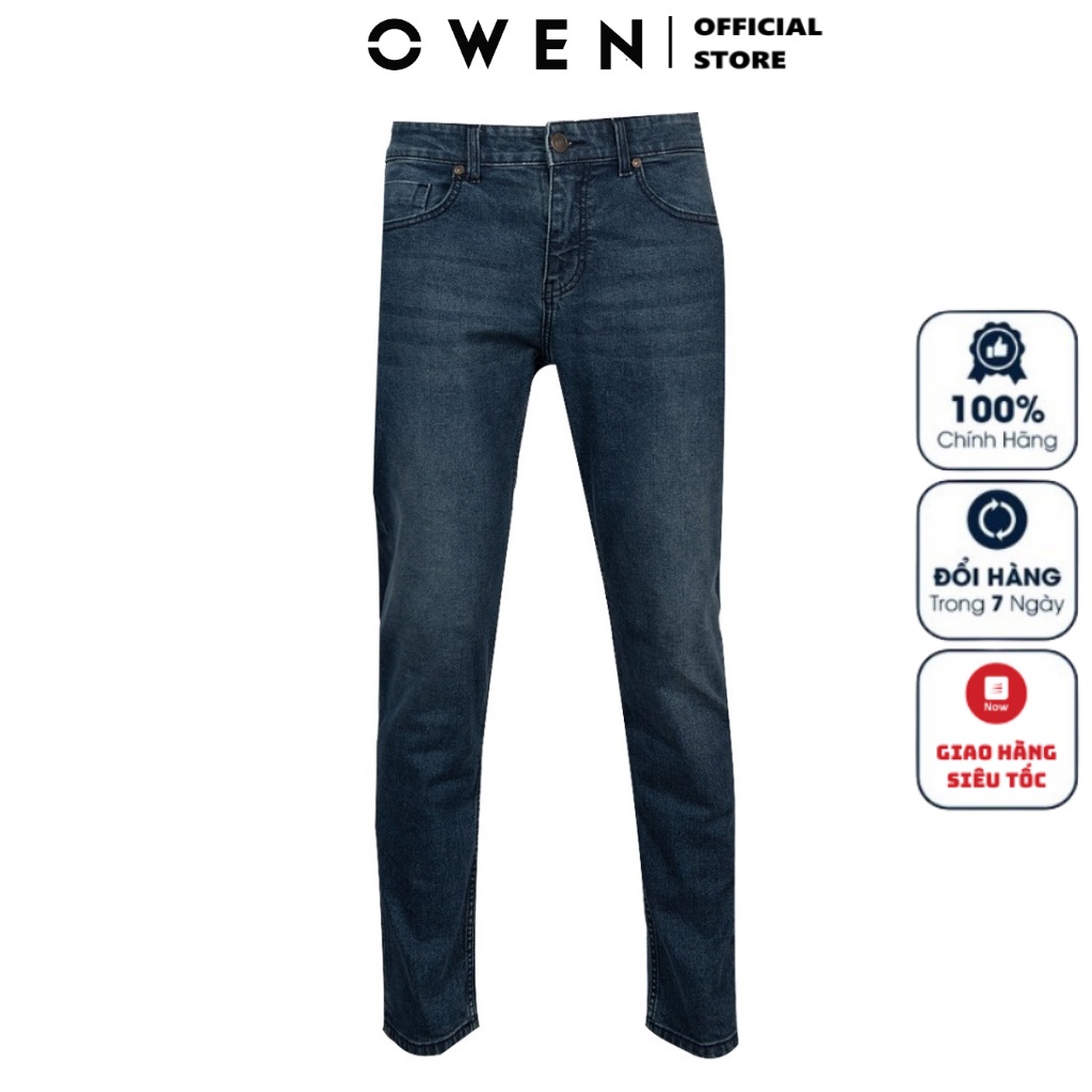 Quần Jean Nam Quần Bò Hàng Hiệu Owen QJRL220290 Dáng Regular Fit Ống Đứng Màu Xanh Vải Denim Cao Cấp Đàn Hồi Tốt