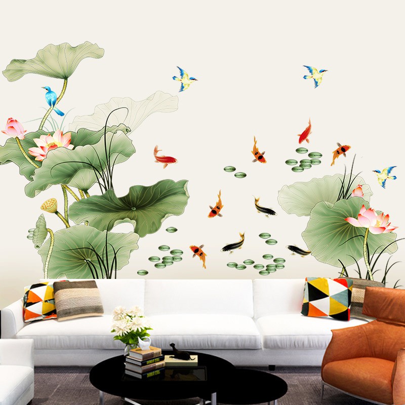 Decal dán tường DECOR Cá và Hoa Sen