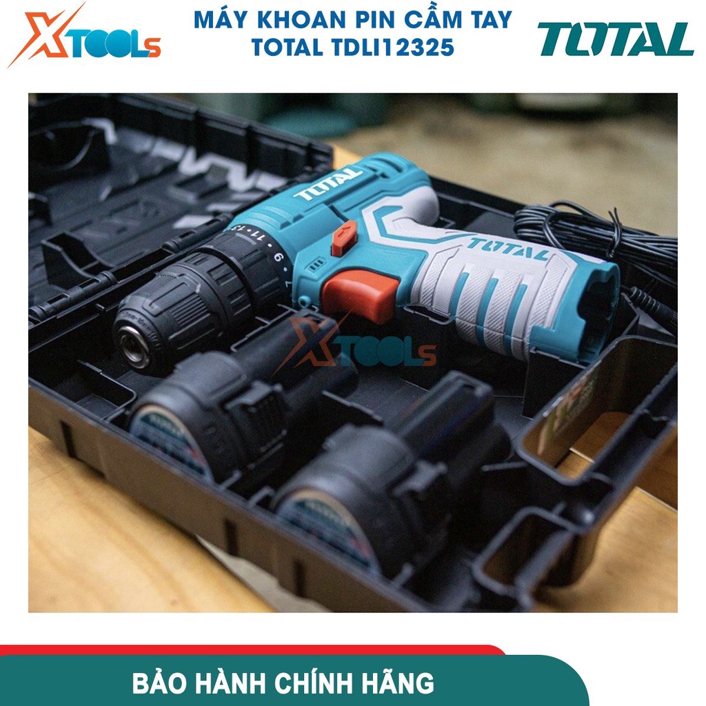 Máy khoan pin cầm tay 12V 10mm Total TDLI12325 tốc độ 1500v/p, khả năng khoan 10mm, nhông 2 tốc độ [CHÍNH HÃNG][XTOOLS]