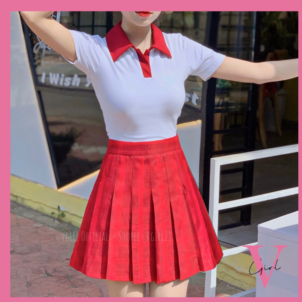 Chân váy xếp ly xoè caro nữ VGIRL lưng cao có nhiều màu dáng chữ A