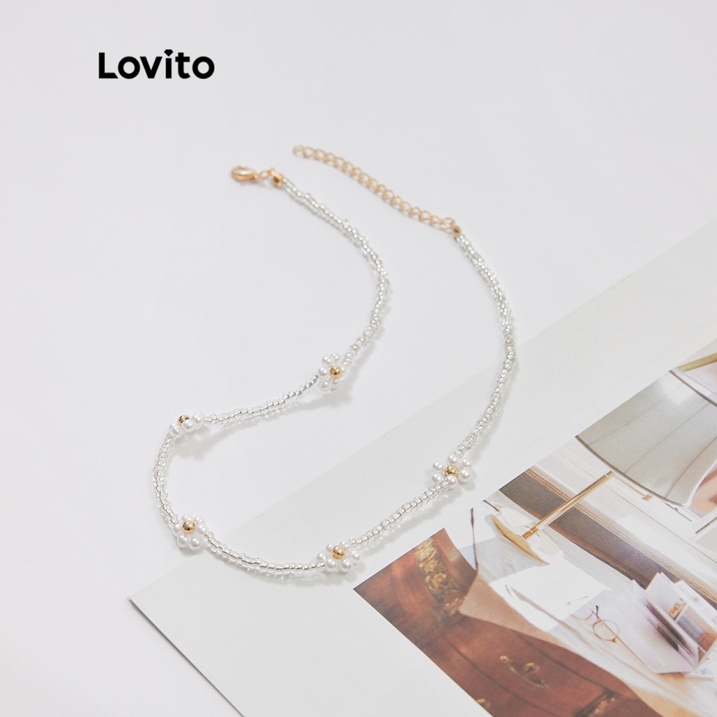 Dây chuyền Lovito bằng hạt màu trơn hình hoa thanh lịch L233L224 (màu trắng)