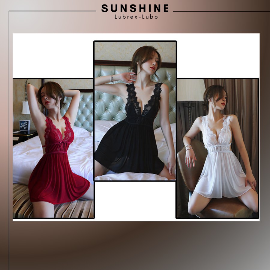 Váy ngủ sexy gợi cảm 2 dây xuyên thấu màu Trắng SUNSHINE LUBREX-LUBO SX1147