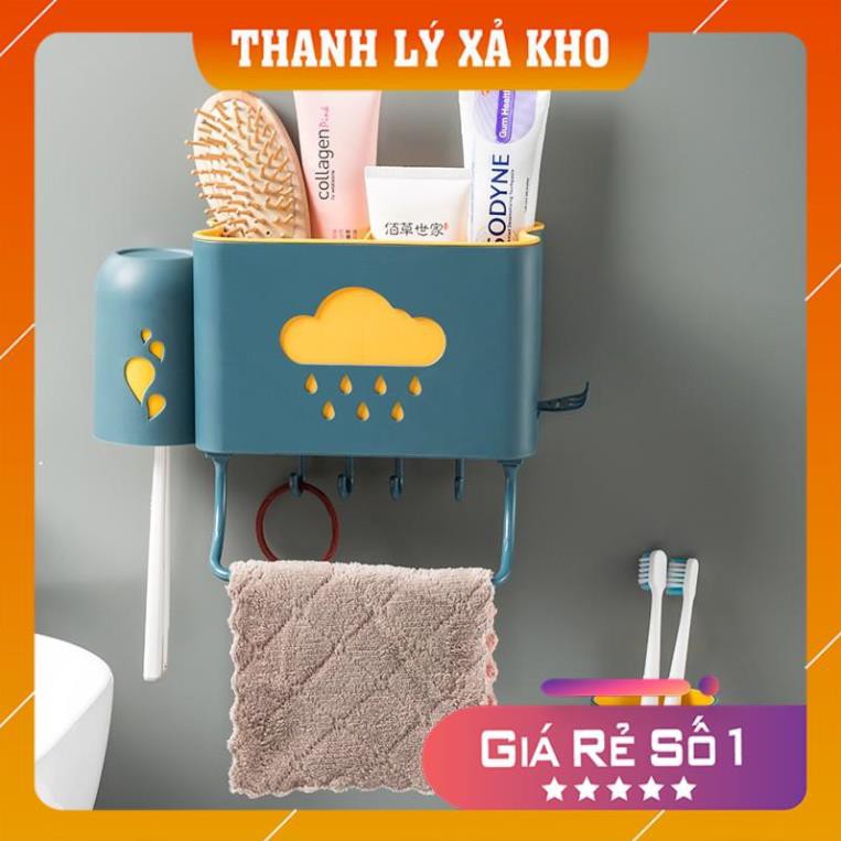 Hộp Đựng Kem Đánh Răng Bàn Chải Dính Tường Kèm 2 Cốc Đánh Răng Sang Trọng Lịch Sự