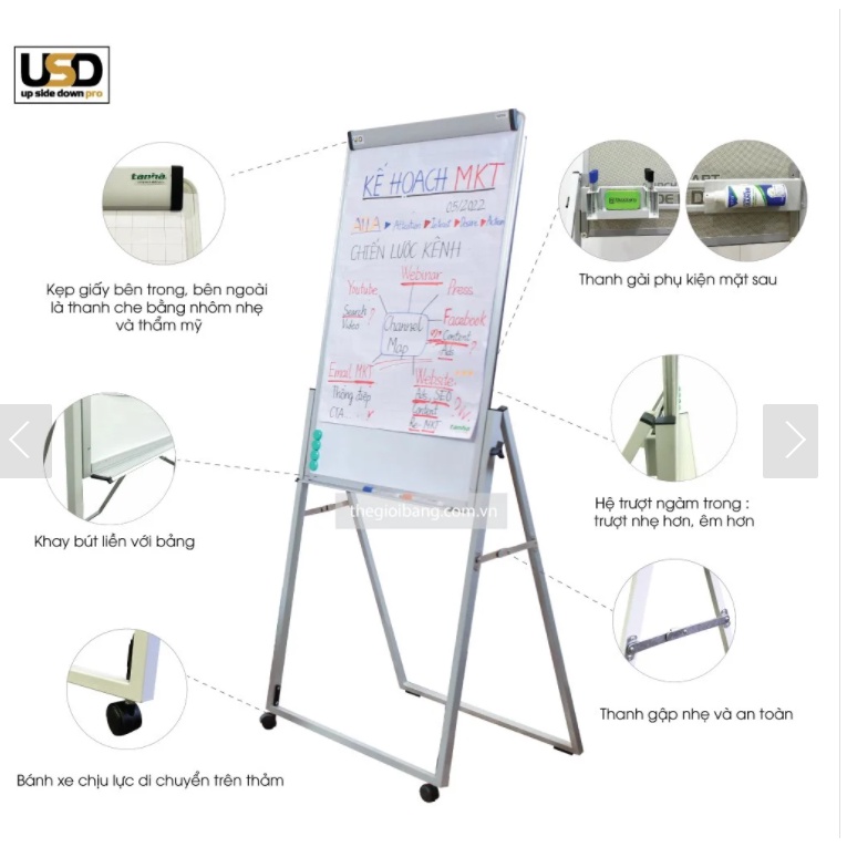 Bảng Flipchart UPSIDEDOWN PRO - Bảng Tân Hà chính hãng - với kích thước khác nhau 60x100cm, 90x120cm