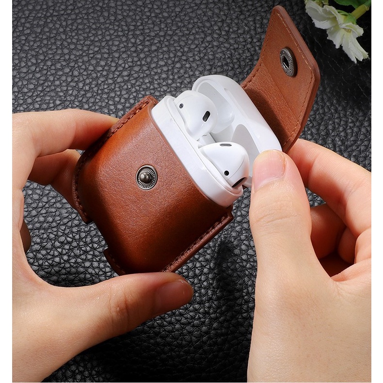 Bao Da Leather Dành cho Airpods 1/2 Kèm Túi Đựng Tai nghe