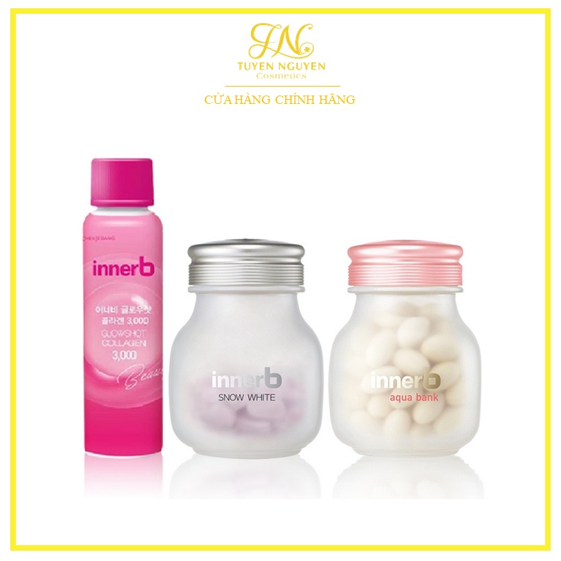 Combo 3 thực phẩm bảo vệ sức khỏe InnerB Aqua Bank 56v + InnerB Snow White 56v & Hộp 6 lọCollagen InnerB Glowshot