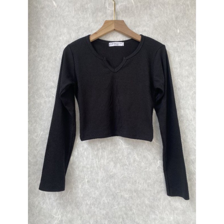 ÁO TAY DÀI CROPTOP NỮ CỔ V thun gân / Áo kiểu nữ cổ v tay dài