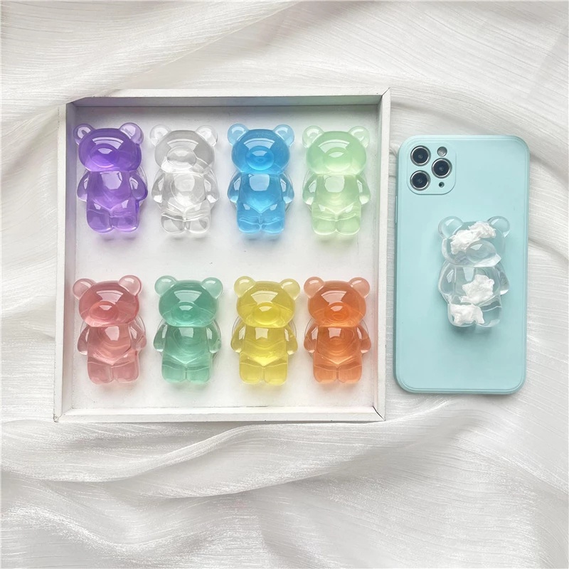 Giá đỡ điện thoại trong suốt hình gấu 3D nhiều màu dễ thương