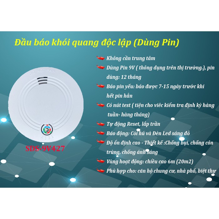 Đầu báo khói quang độc lập SDS-9V427