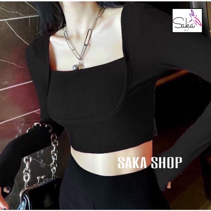Áo croptop nữ thun tay dài thun xịn mịn màu trắng đen