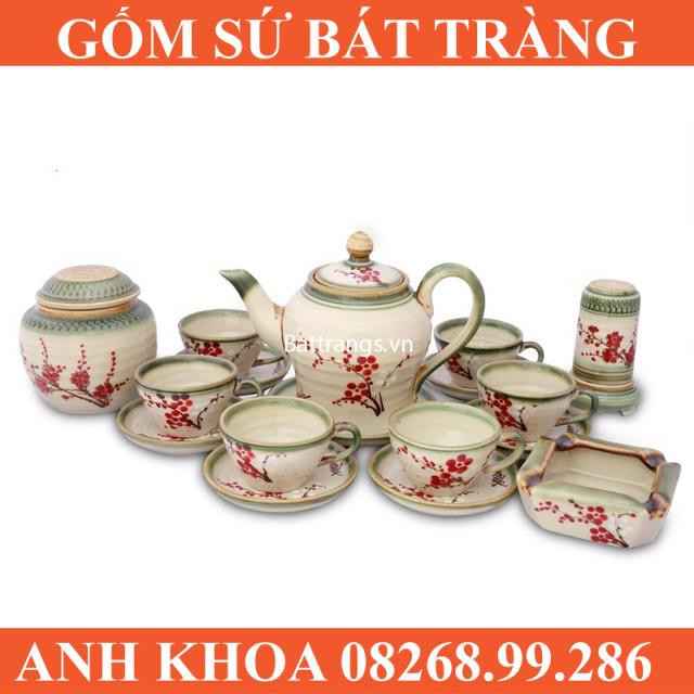 Bộ ấm chén full phụ kiện - Gốm sứ Bát Tràng Anh Khoa