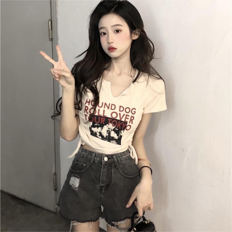 Áo thun lửng ZHELIHANGFEI tay dài phối dây rút thời trang dành cho nữ