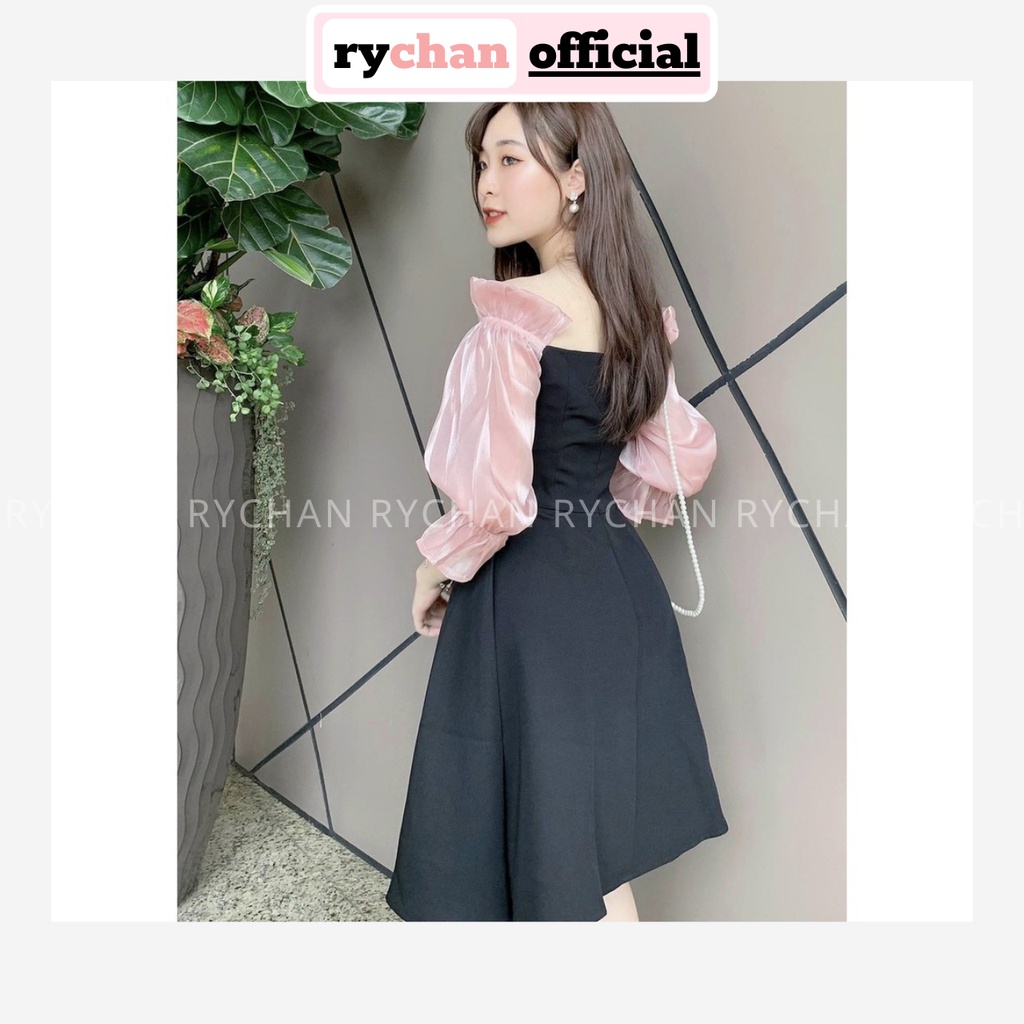 Đầm Xòe Bẹt Vai Công Chúa Tay Dài Phối Voan - DX940