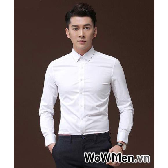 ÁO Sơ Mi Nam Trắng Trơn Đen Trơn Chất Cotton Dài Tay AH122 XUMON SHOP Đẹp