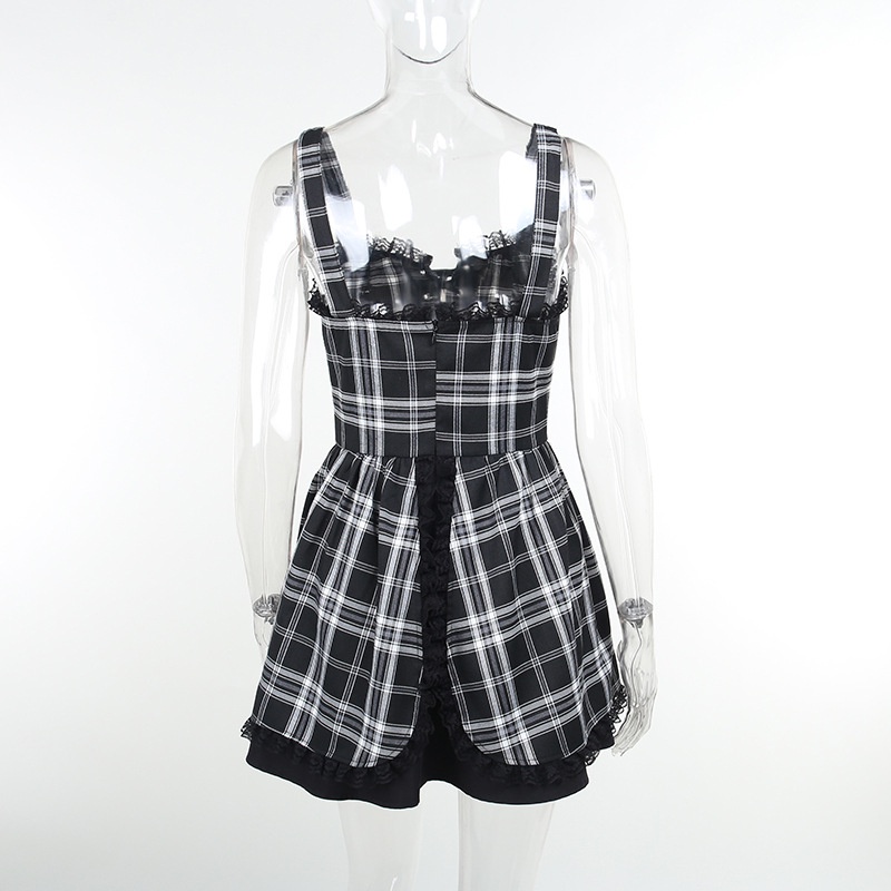 Đầm Hai Dây Rút Dây Kẻ Sọc Caro Thời Trang Cho Nữ