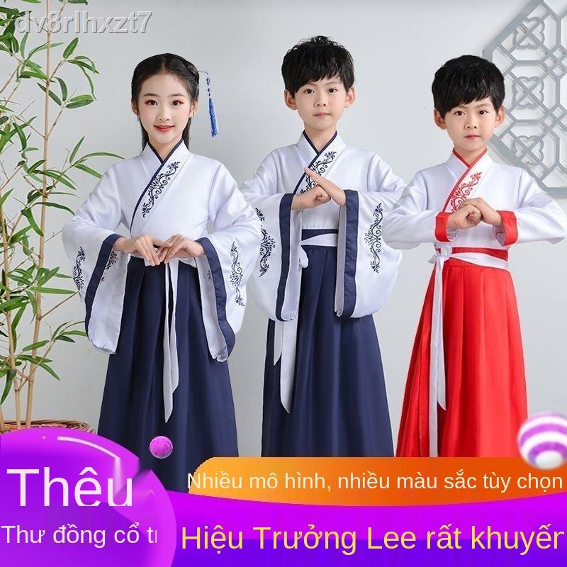 ◊Trang phục trẻ em, quần áo trung quốc, truyền thống thiếu nhi sách nam sinh, kinh điển tam thế nữ biểu diễn của đệ tử,