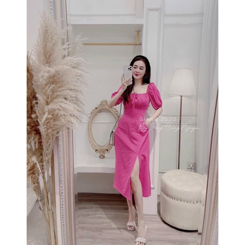 BÁN SỈ VÁY CỔ VUÔNG BUỘC NƠ XẺ VẠT 2M HỒNG NÂU CHO NỮ | BigBuy360 - bigbuy360.vn