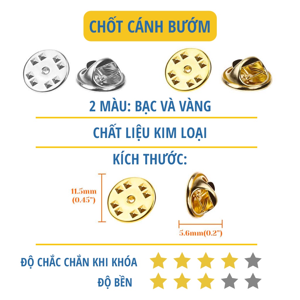 Chốt khóa huy hiệu chất liệu kim loại và cao su chốt thường và chốt cao cấp phù hợp nhiều loại huy hiệu pin cài Saigonir