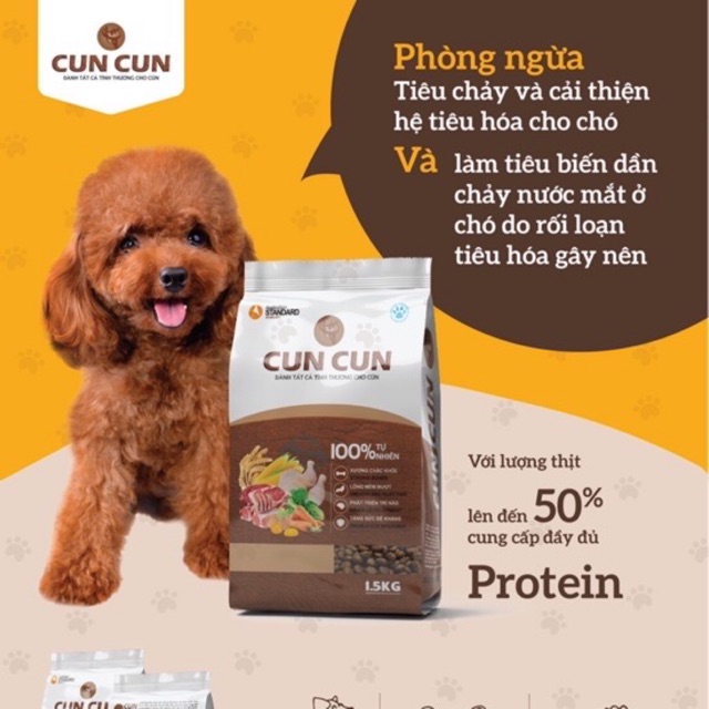 Cun cun thức ăn hạt tươi cho chó túi 1,5kg