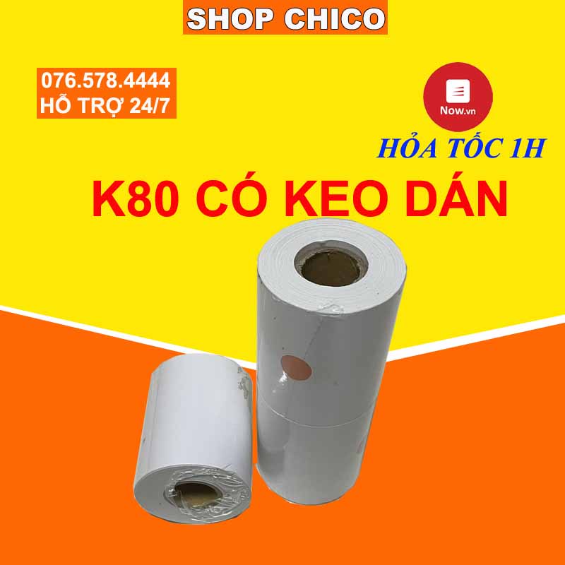 [Xả Kho] Giấy in phiếu giao hàng bóc dán (Decal nhiệt liên tục) khổ K80 có keo giá rẻ