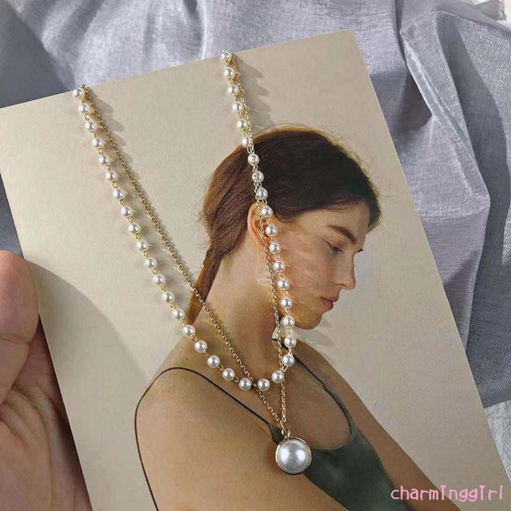 QAQ-Women´s Artificial Pearl Necklace with Pendant Multi-layer Neck Accessories with Adjustable Chain