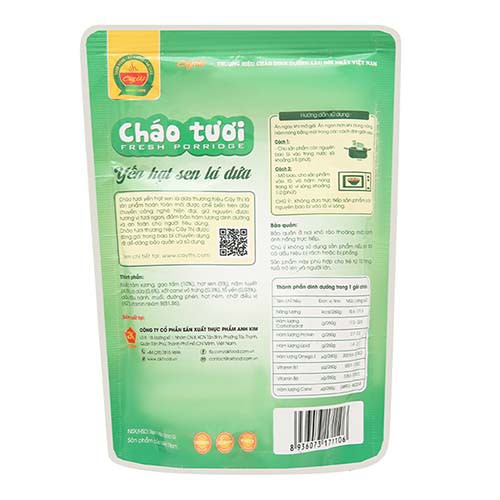 Cháo tươi Cây Thị yến, hạt sen, lá dứa 260g (7M+)