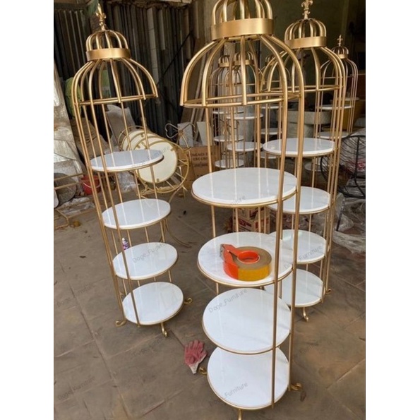 Kệ decor trang trí phòng ngủ, giá để đồ trang điểm, kệ lồng chim tròn đựng mỹ phẩm khung sắt 3 tầng, 4 tầng, 5 tầng