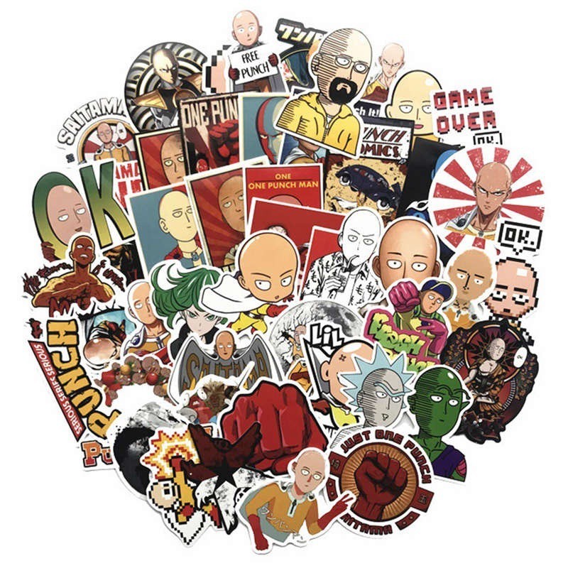 Bộ 50 Miếng Dán Hoạt Hình One Punch Man Saitama Trang Trí Đa Năng