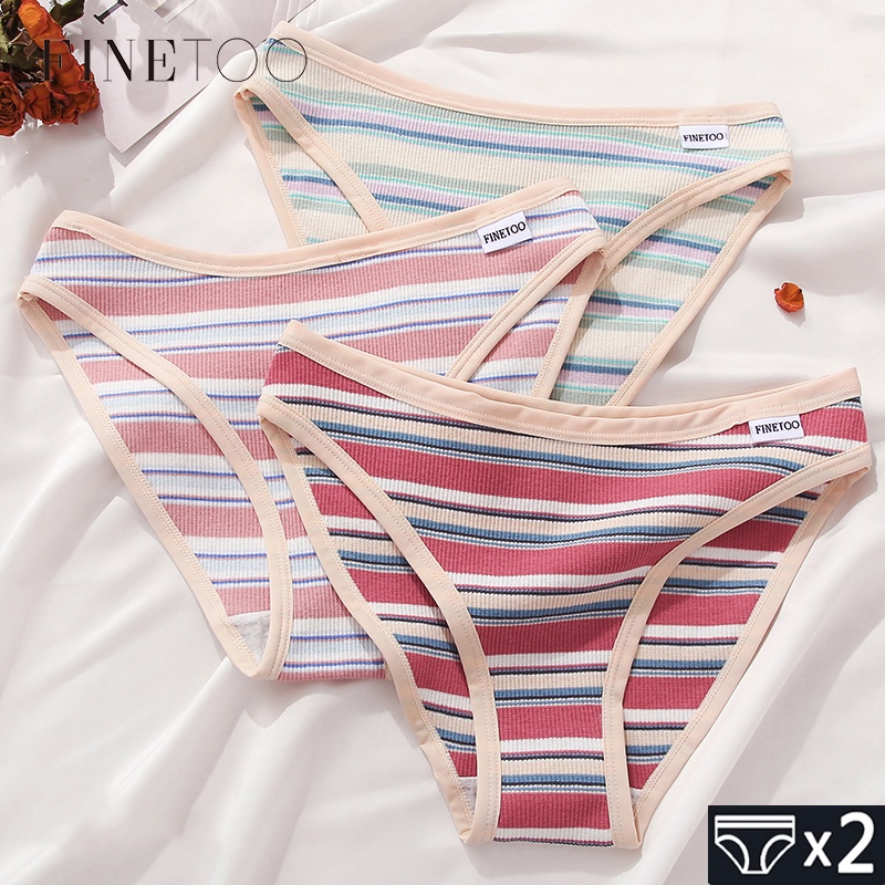Bộ 2 Quần Lót Cotton Mềm Kẻ Sọc Nhiều Màu Xinh Xắn Cho Nữ
