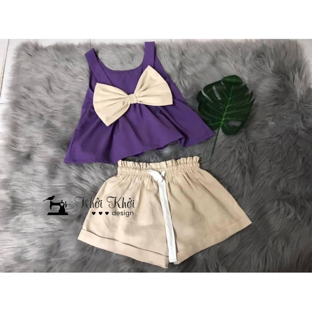 [HÀNG MAY THEO ĐƠN] Set áo nơ và quần short cho bé màu Tím khoai môn