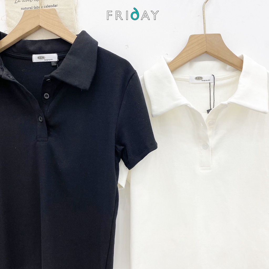 Áo polo nữ cotton trơn co giãn dáng lửng Friday 2BA1126AT