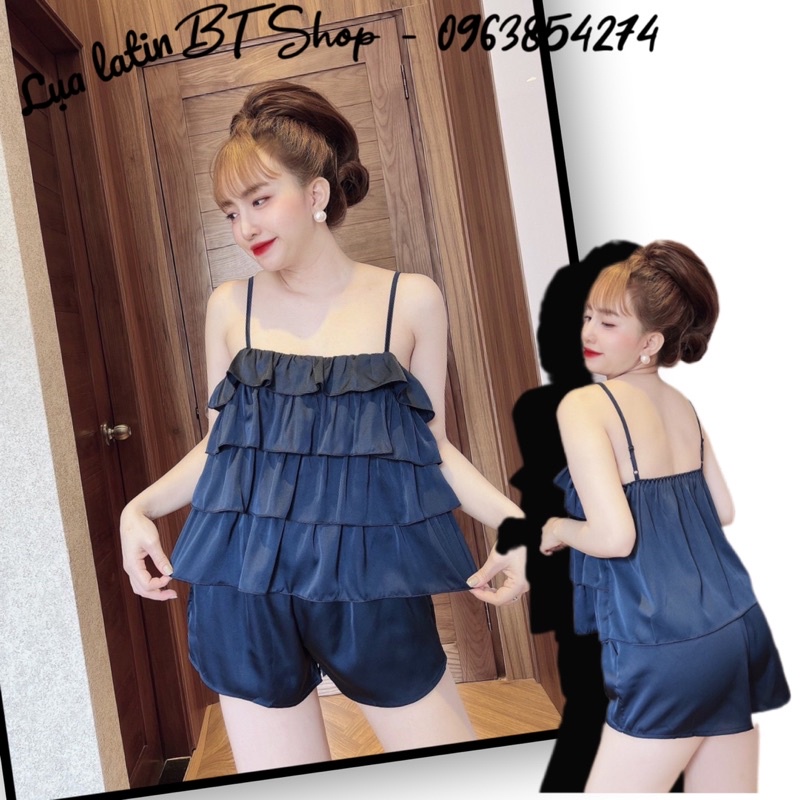 Đồ ngủ lụa latin 2 dây bèo tầng màu trơn freesize 42-57kg