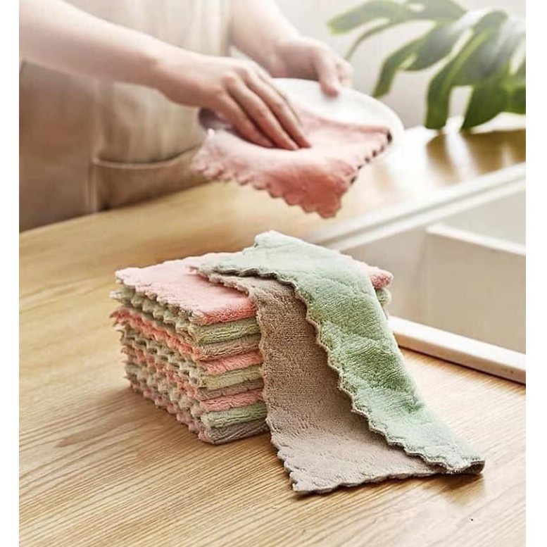 Khăn lau bếp đa năng 2 mặt - Siêu thấm nước, mềm mịn, kháng khuẩn - Dễ giặt sạch, phơi nhanh khô