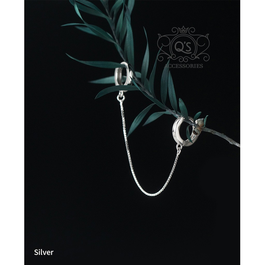 Khuyên tai bạc 2 lỗ phối xích bông tai bạc kẹp vành S925 - KHUYÊN ĐƠN - DOUBLE HOOP Silver Earrings SO00 - KÈM ẢNH THẬT