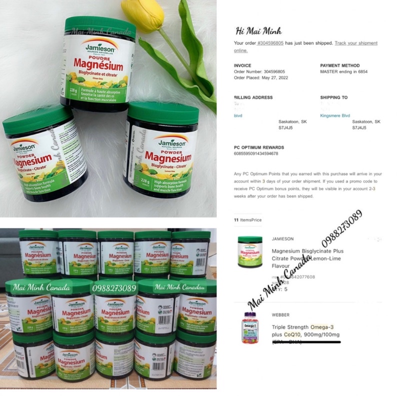 Bột Magie Jamieson Bisglycinate et citrate Magnesium 228mg Jamieson Canada