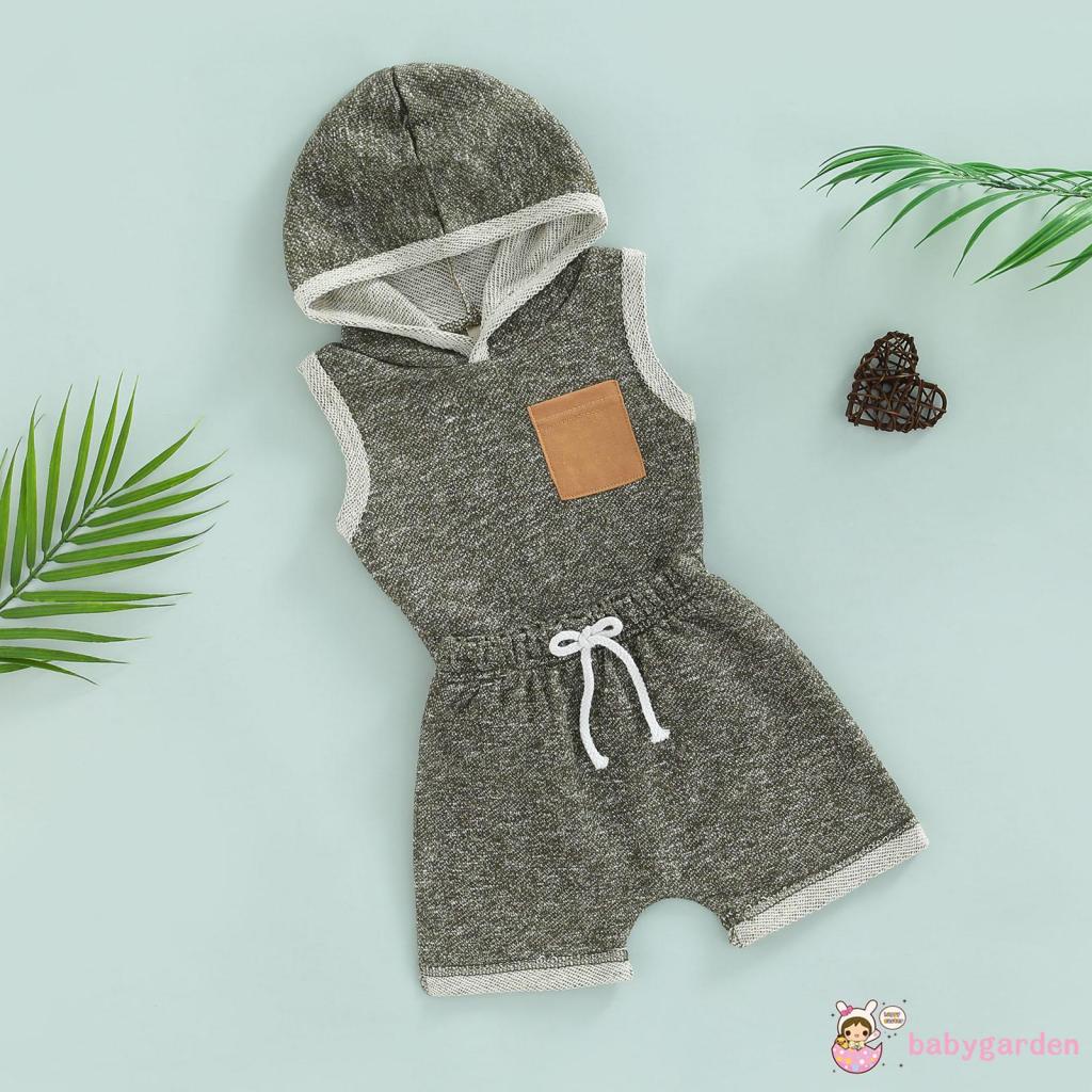 Bộ Áo Hoodie Sát Nách + Quần Short Lưng Cao Thời Trang Mùa Hè Cho Bé Trai 0-3 Tuổi